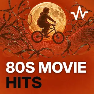 80s Movie Soundtracks: Top Gun and More playlist cover: a boy on a bike silhouette in front of big moon