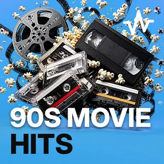 90s Movie Soundtracks: Titanic and More playlist cover: a 90s cassette tape and VHS tape pile