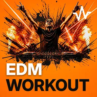 EDM Workout: High Energy Gym Mix playlist cover: a DJ with raised hands and lasers