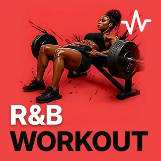 a woman doing hip thrusts with heavy barbell and the text: R&B Workout