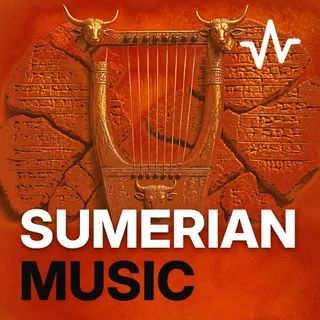 Sumerian Music and Babylonian Music playlist cover: an ancient Sumerian lyre with bull head ornament in gold