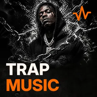 Trap Music: Bass-Heavy Bangers playlist cover: a rapper in hoodie with ice chain in dark